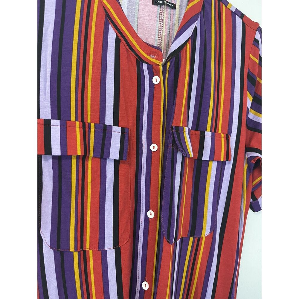Reserved Shirt Dress Womens Medium A Line Striped Color Block Red N184 - Picture 4 of 9